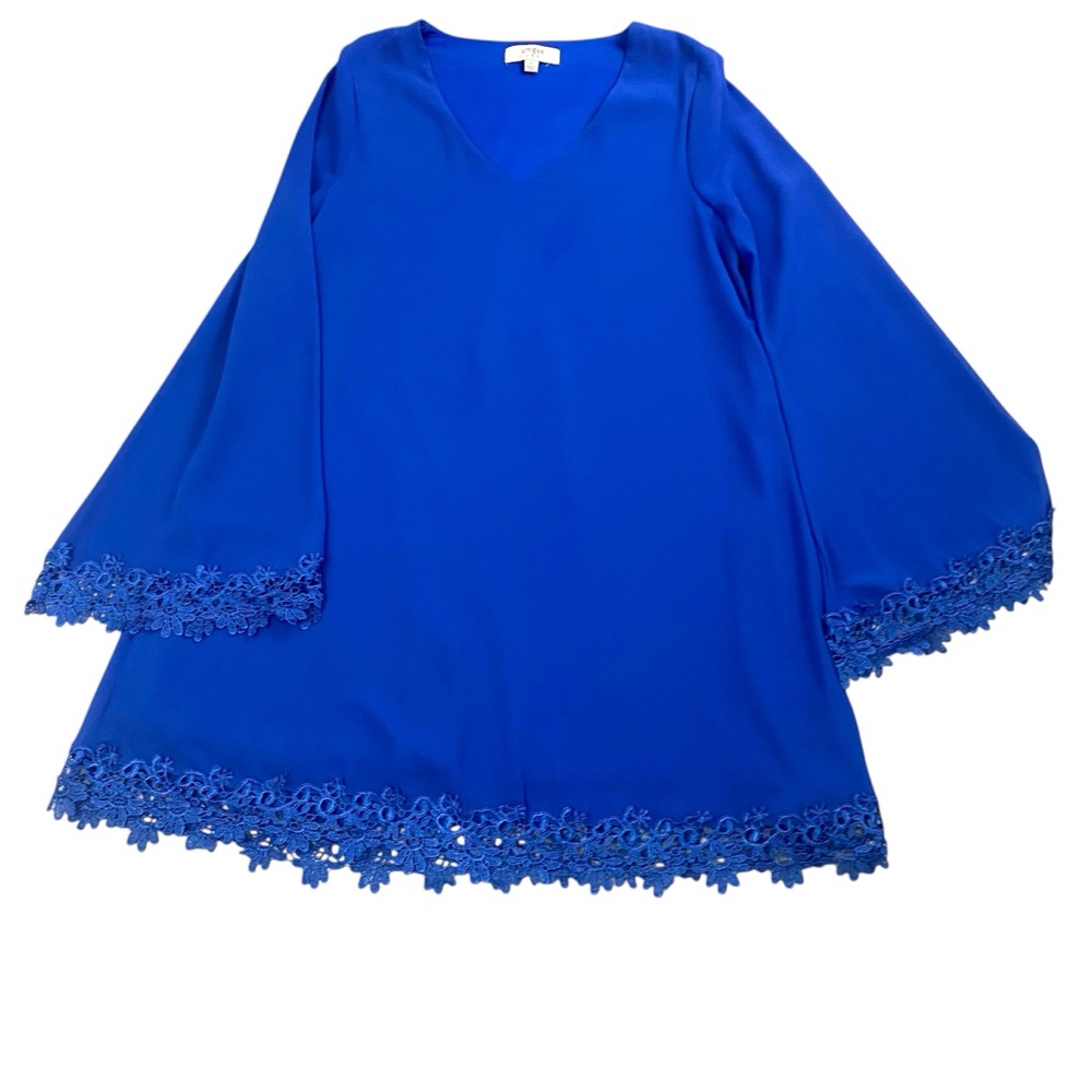 UMGEE Vibrant Blue Dress with Lace Trim Bell Sleeve Size Small